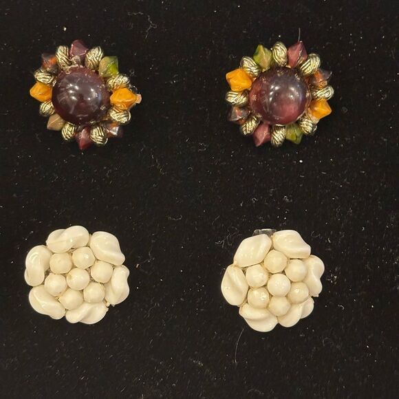 Colorful and White Vintage Clip-On Earrings Set Western Germany - Picture 1 of 4